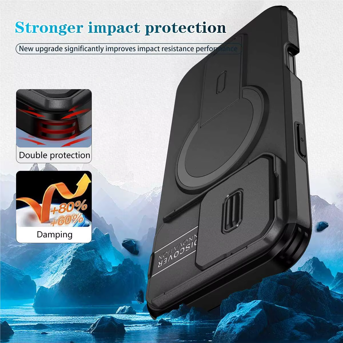 Étui de téléphone robuste avec support magnétique coulissant et béquille pour iPhone 16 15 14 13 12 11 Pro Max 16 15 14 Plus 13 mini 12 mini 16E 17E 17