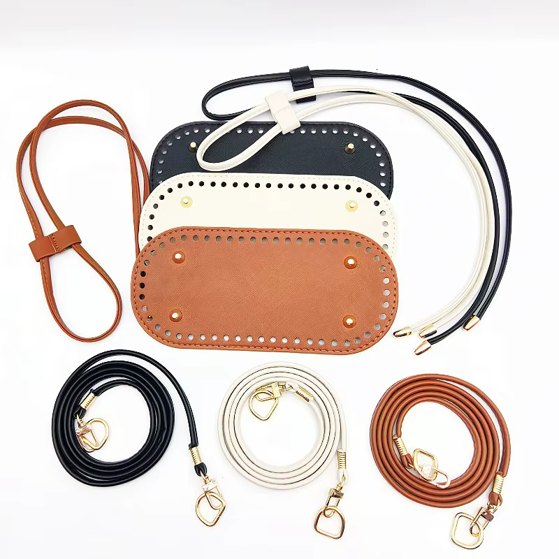 Ensemble d'accessoires de sac au crochet DIY 3 pièces - Bandoulière réglable, fermeture à cordon, base en simili cuir durable, accessoires de sac faits à la main, pour l'artisanat, portefeuilles et sa