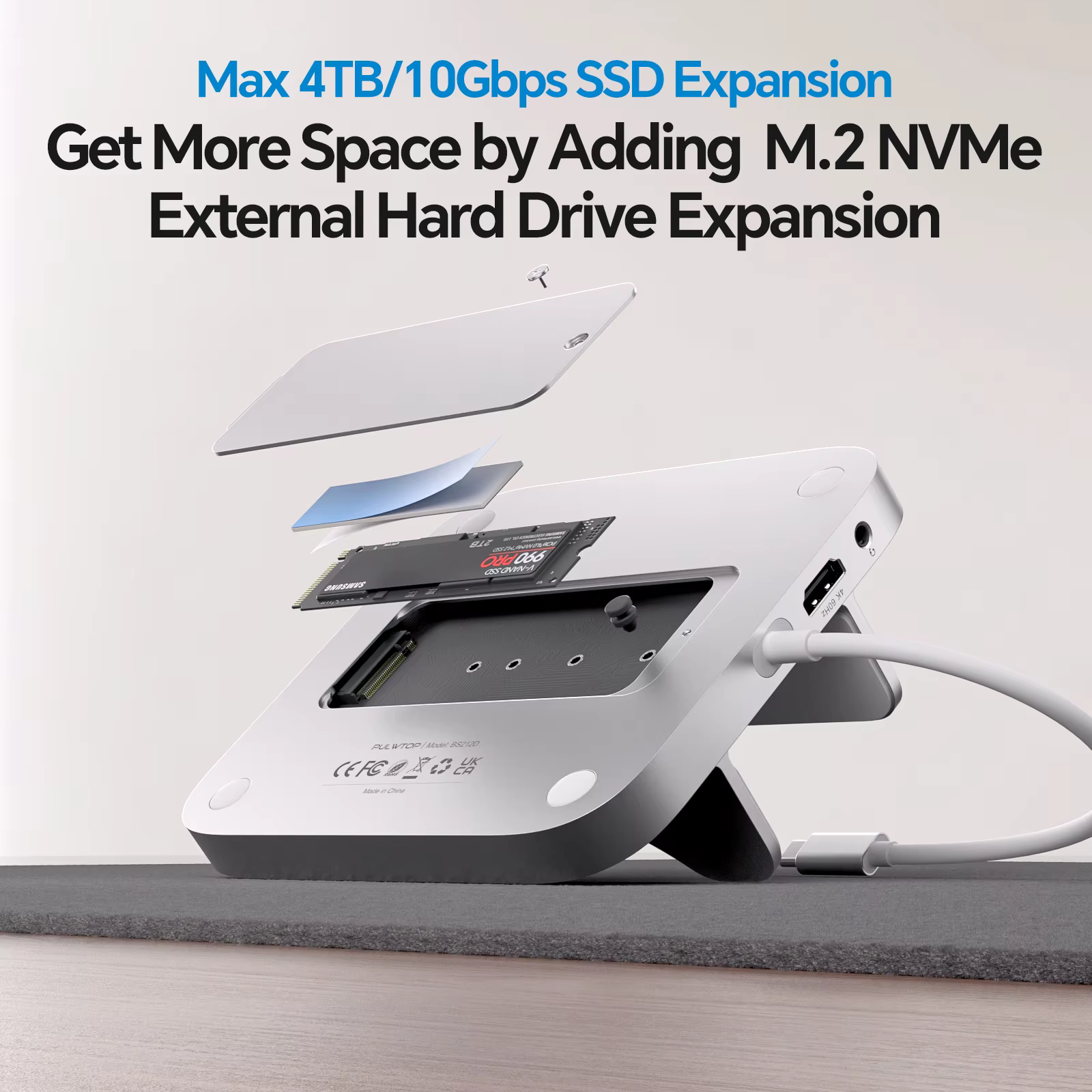 Hub PULWTOP Mac mini M4 avec SSD HDMI 4K et M.2 (SSD NON inclus), USB A/C 10 Gbit/s, audio, USB A 2.0, SD/TF pour Mac mini M4 Pro