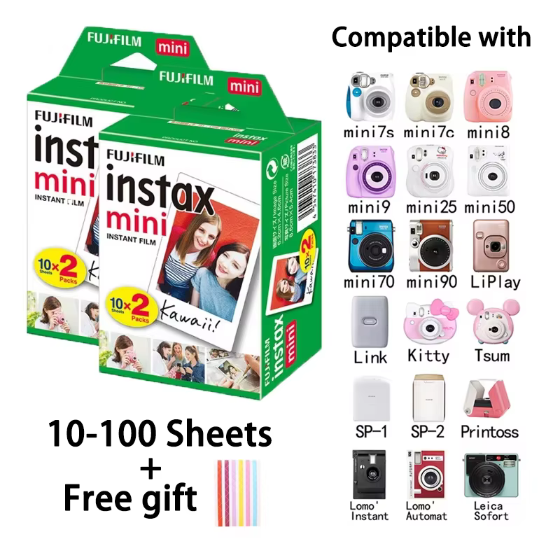 Film instantané Fujifilm Instax Mini White Edge, 10 à 100 feuilles, recharge pour appareil photo instantané Fuji Mini 12/11/9/8/7s/70/EVO
