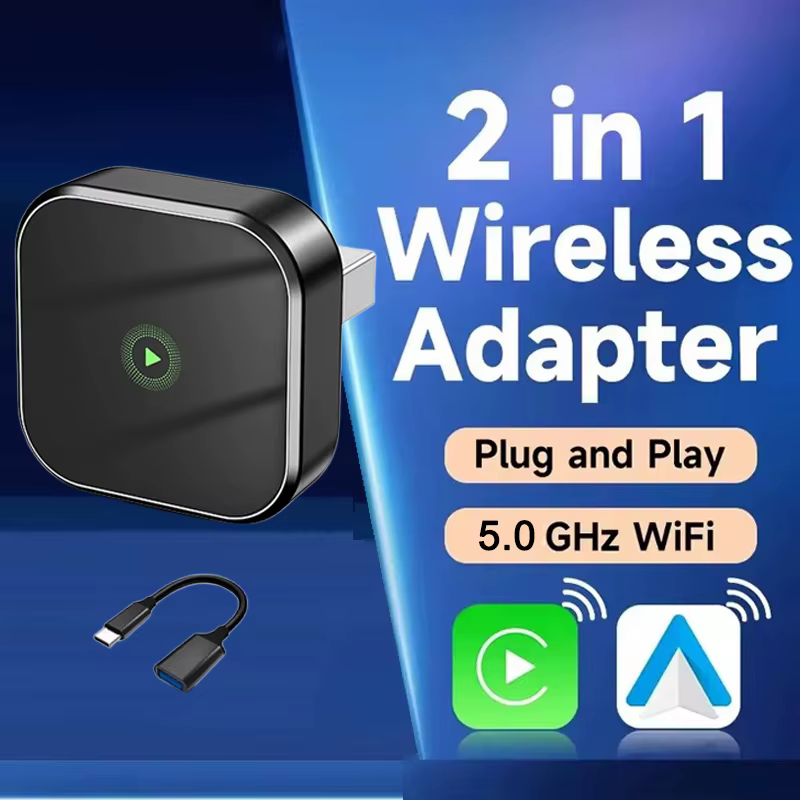 Mini adaptateur 2 en 1 Ai Box filaire vers sans fil CarPlay & Android Auto, WiFi 5 GHz, clé USB, Plug & Play pour voiture avec CarPlay filaire