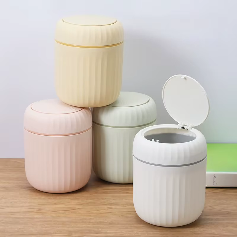 Mini poubelle de bureau avec couvercle, poubelle, chambre à coucher, bureau, boîte de rangement, plastique durable, fournitures pour la maison