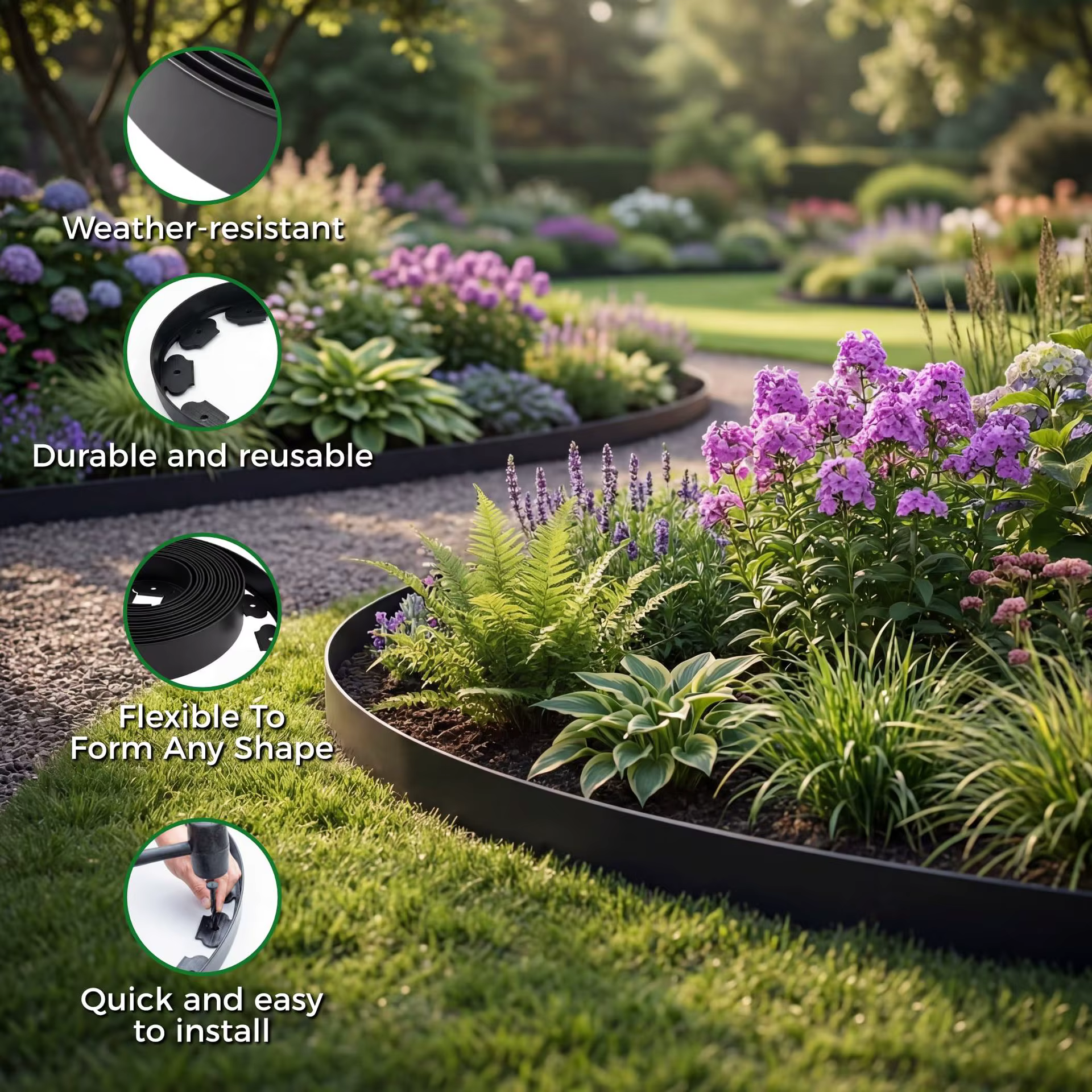 Accessoires de jardinage extérieur, Bande de bordure pour pelouse, Protection d'arbre, Panneau de séparation pour la rétention du sol et l'isolation de l'eau