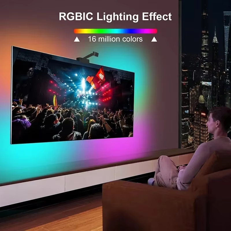Ambilight pour téléviseur 5V USB RGBIC, éclairage LED intelligent pour téléviseur de 55 à 75 pouces, rétroéclairage d'écran synchronisé avec la caméra