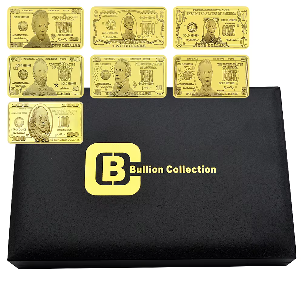 7 pièces/boîte US1 2 5 10 20 50 100 Dollars barre d'or médaille commémorative lingots Collection cadeau