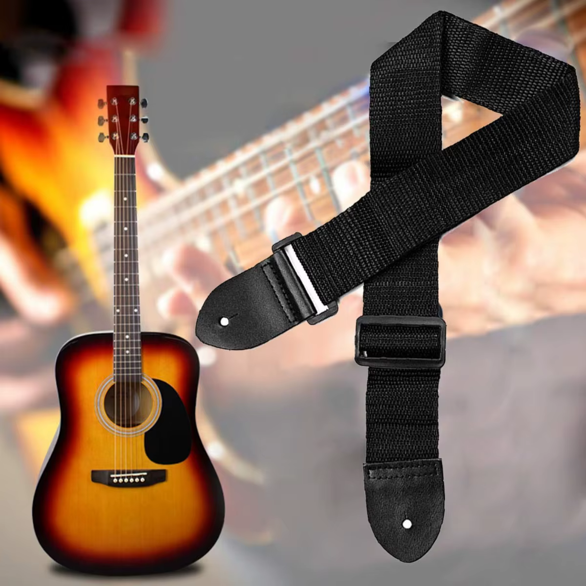 Sangle de guitare Miwayer, sangle d'épaule réglable en tissu/pour guitares acoustiques et électriques, accessoire d'instrument de musique (44 pouces)
