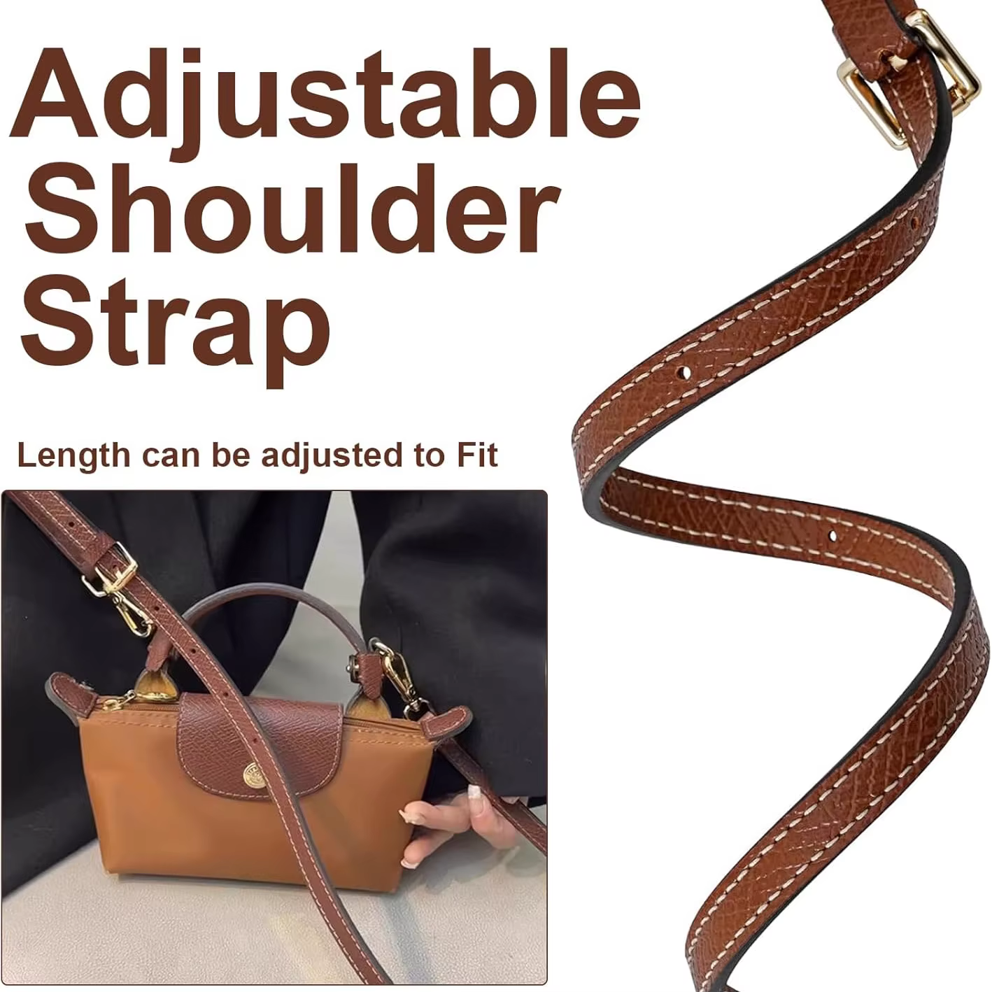 2 Kits de Sangles d'Épaule en Cuir et Organiseurs de Sac en Feutre pour Longchamp Mini