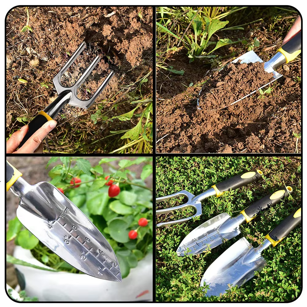 Gants de jardinage pour désherbage, ameublir le sol, ensemble d'outils de jardin, 4 paquets avec truelle, râteau à main de cultivateur, truelle de transplantation