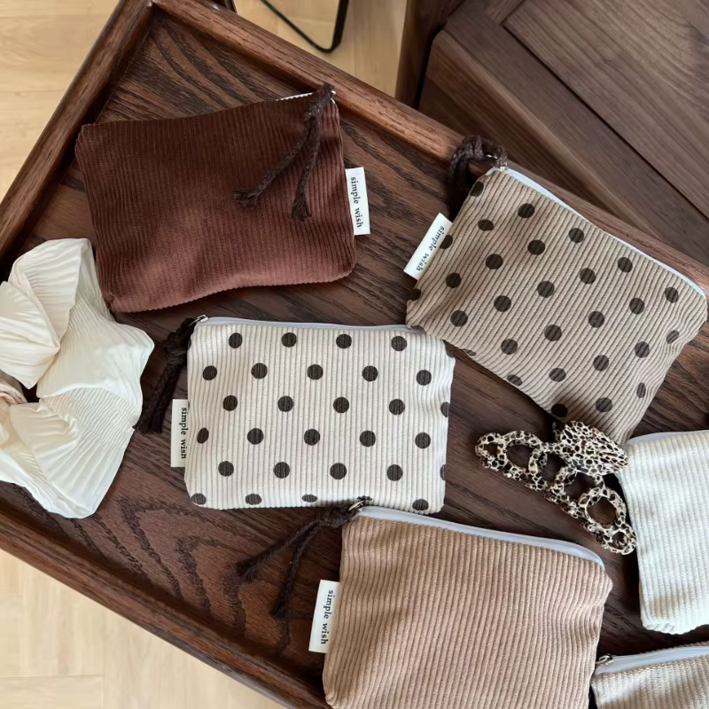 Mini sac à maquillage pour femmes, petite pochette à fermeture éclair, organisateur de cosmétiques rétro, sac de rangement, porte-monnaie