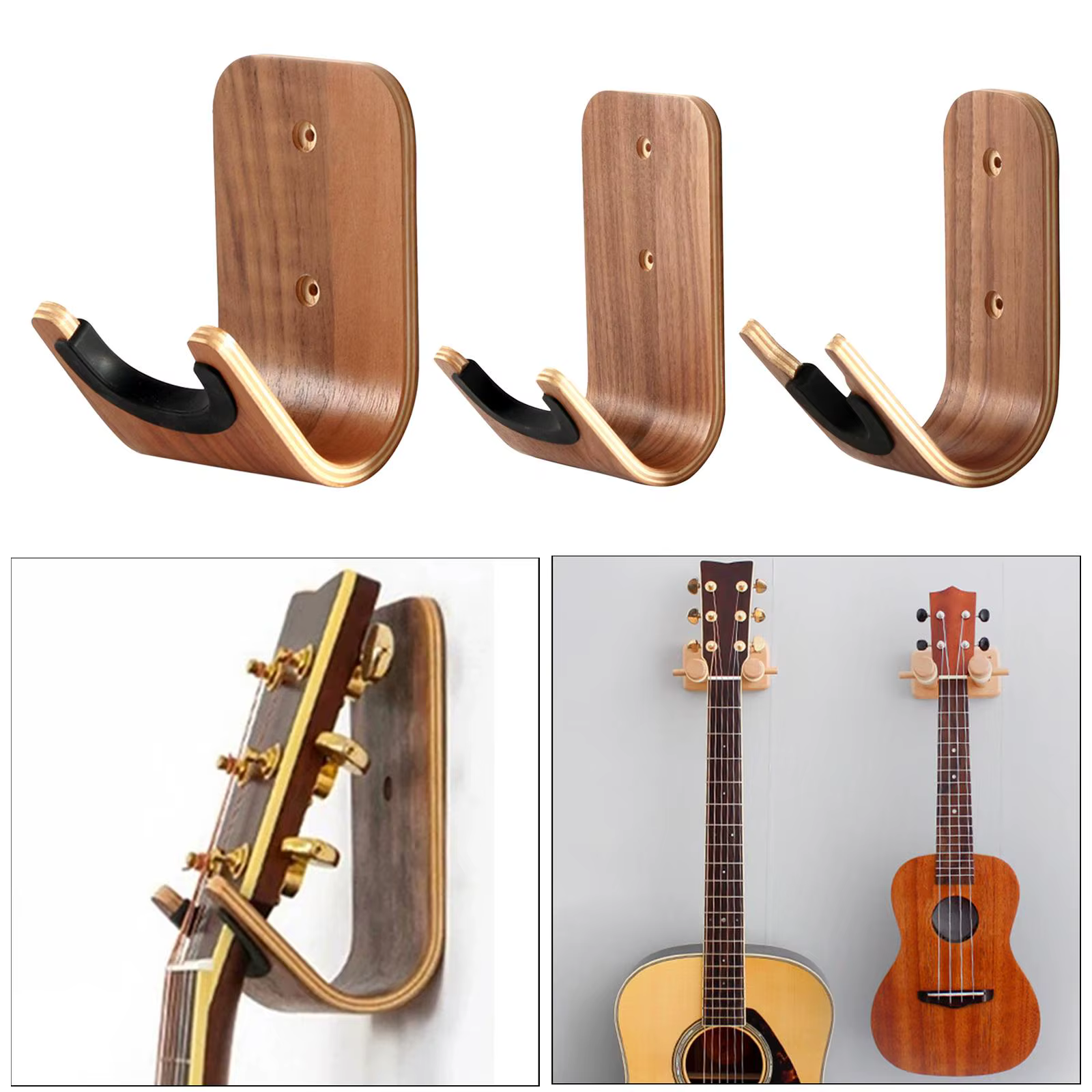 Elegant Wooden Wall Hook Organizer for Musical Instruments - Simple Setup, No