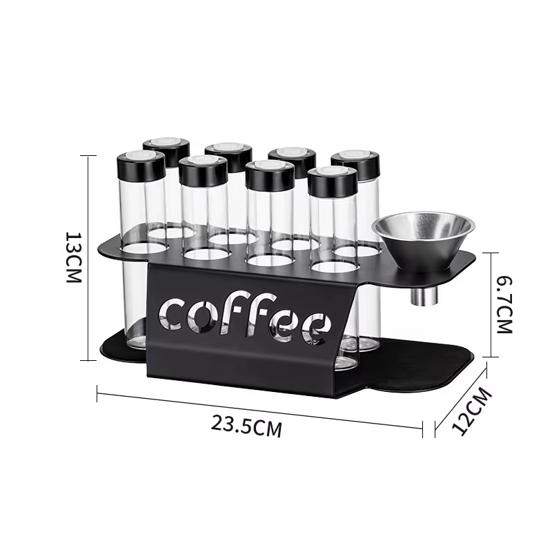 Lot de 8 tubes de conservation portables pour grains de café avec trémie, bocaux hermétiques pour la mise en bouteille et le stockage des grains de café, accessoires de café avec valve d'échappement,