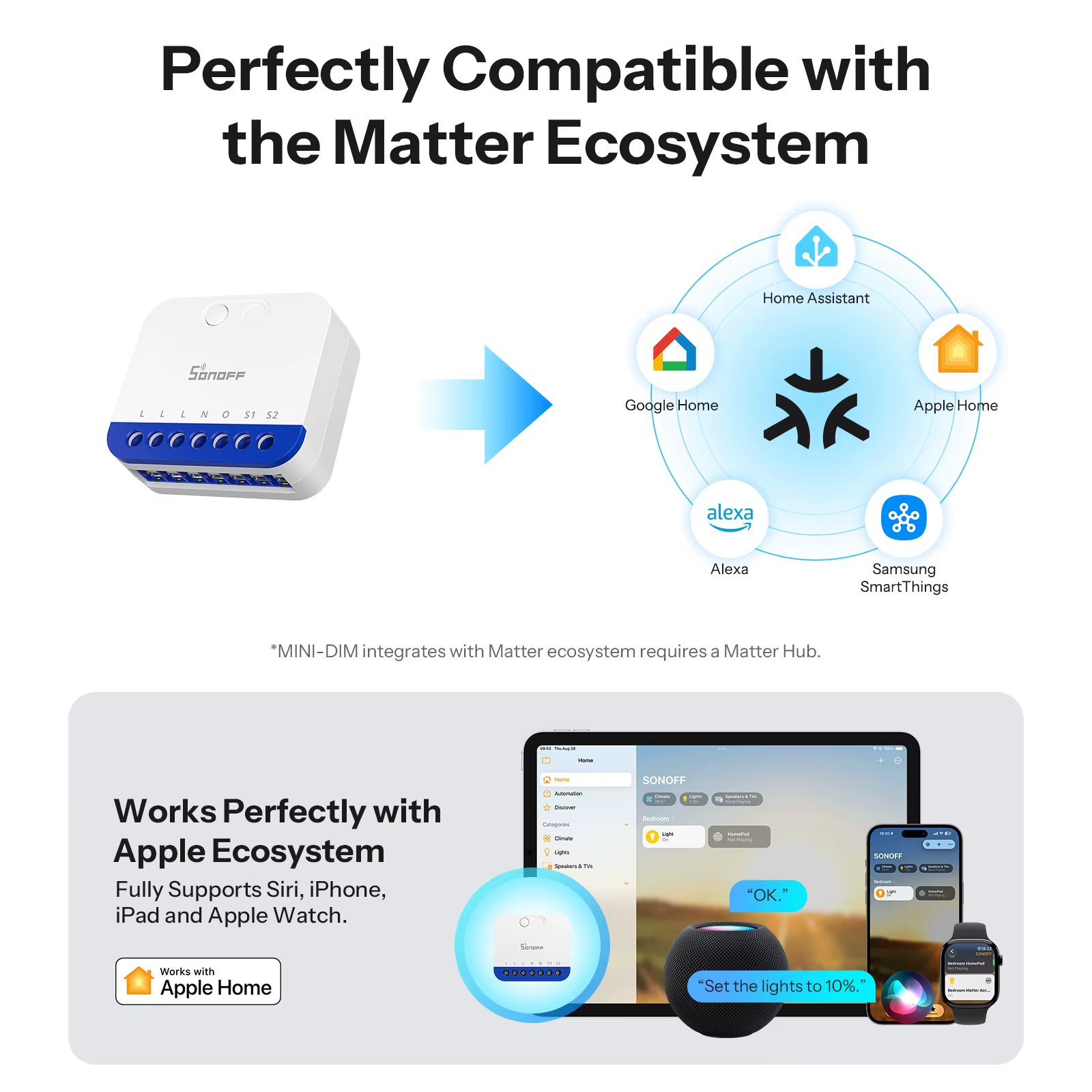 SONOFF MINI-DIM MINI extrême matière sur WiFi variateur large compatibilité d'éclairage compatible avec Google Apple Home Alexa