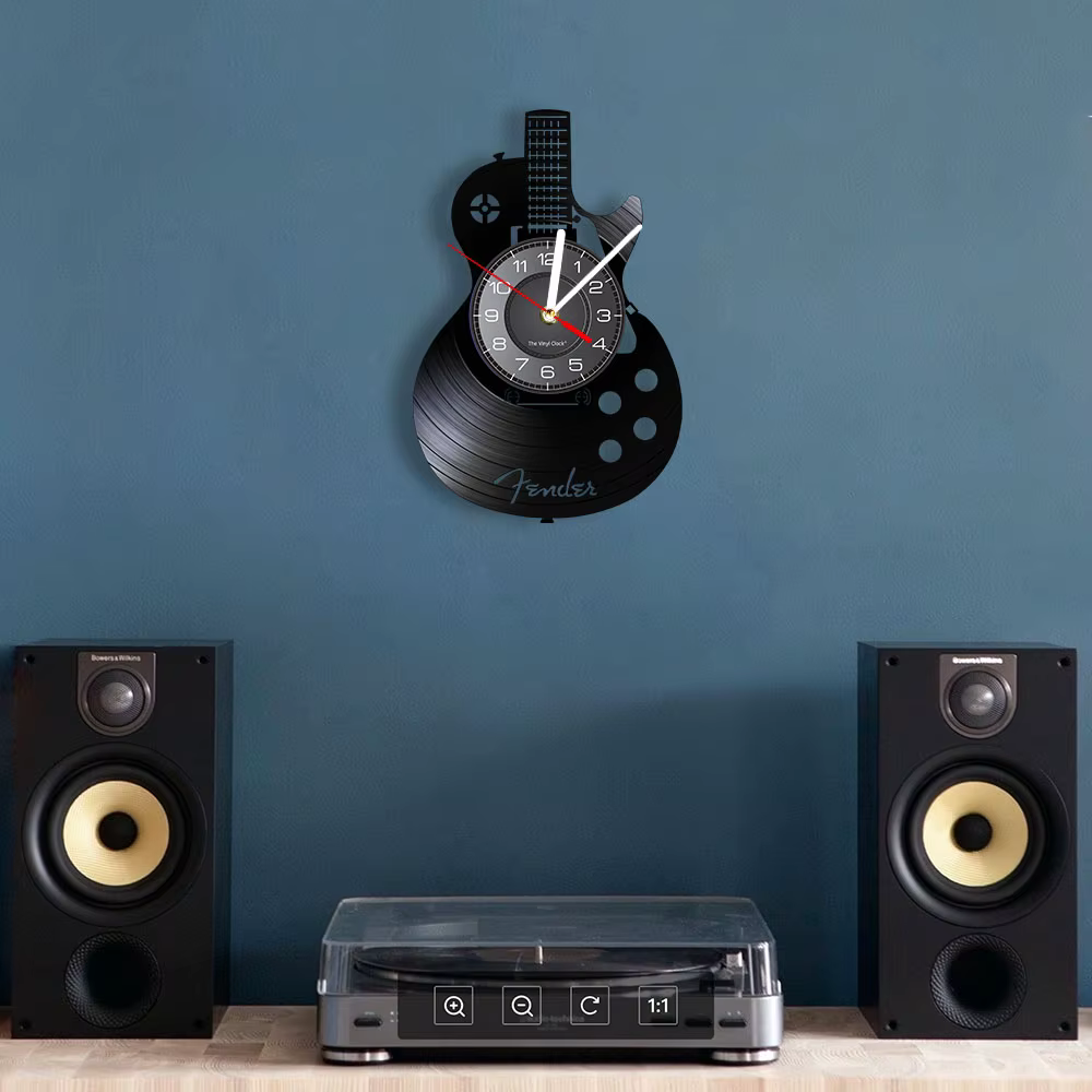 Horloge murale en forme de guitare acoustique, décoration murale pour la maison, instrument de musique, horloge murale en vinyle, cadeau musical Rock N Roll