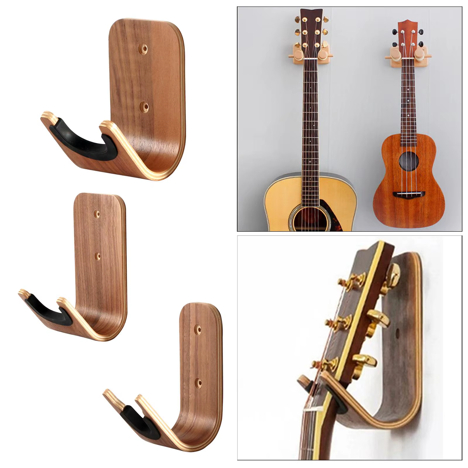 Elegant Wooden Wall Hook Organizer for Musical Instruments - Simple Setup, No