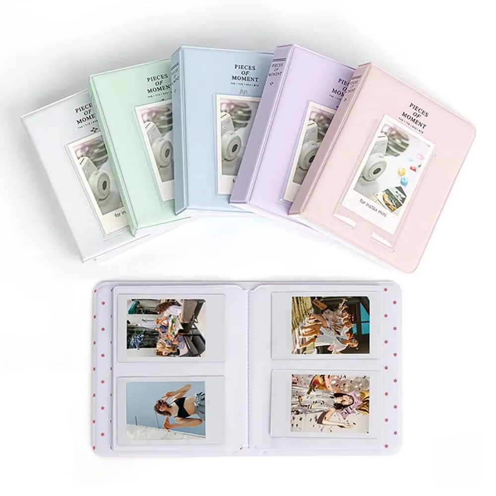Album photo Instax Mini de 16 pages et 64 pièces – Contient des films Fujifilm 12/11/9, album de mariage Polaroid, étui à pochettes transparentes
