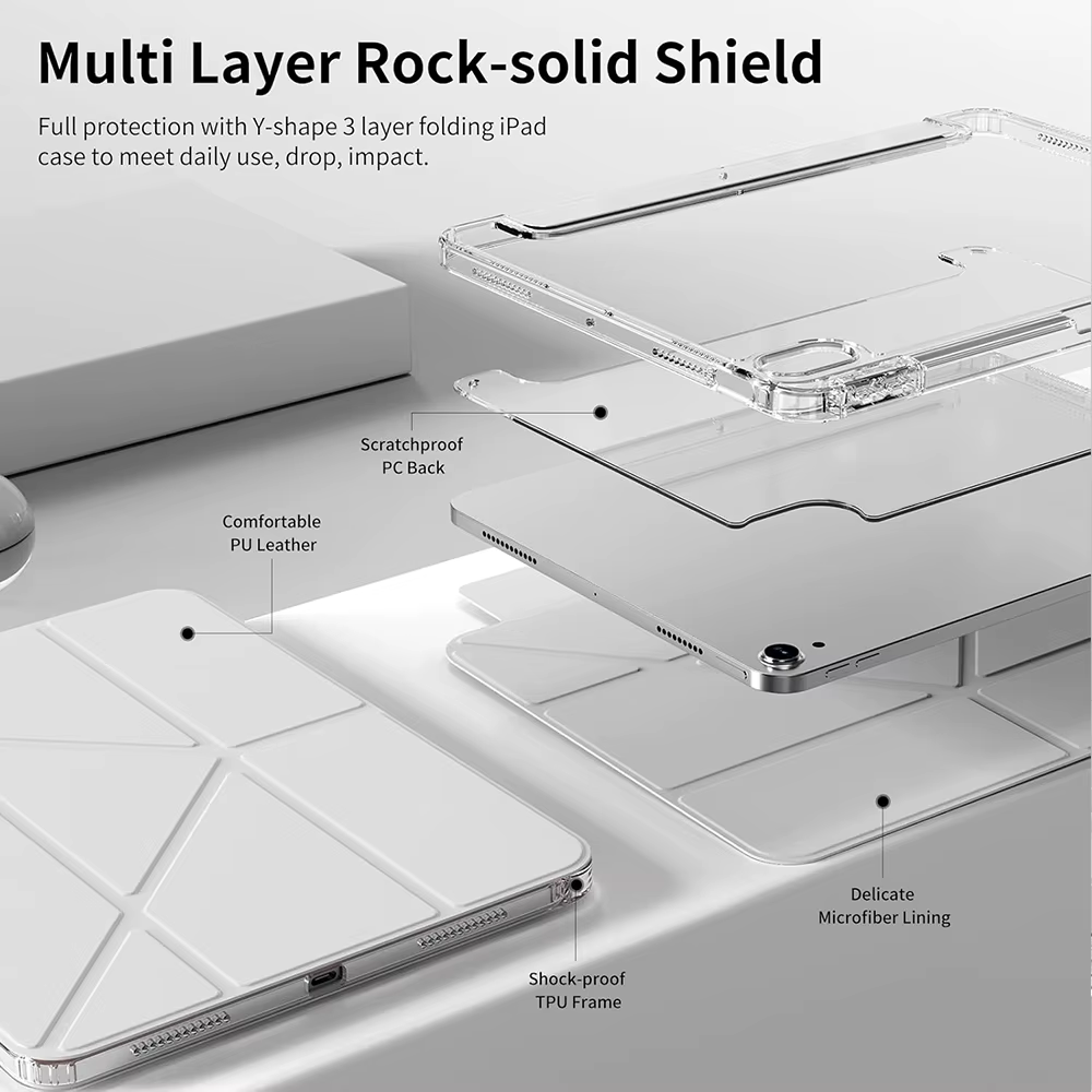 Étui pour iPad 5e 6e 7e 8e 9e 10e 11e Air 4 5 6 7 Mini 6 7 étui avec porte-crayons, Angles multiples support pliable en forme de Y Co