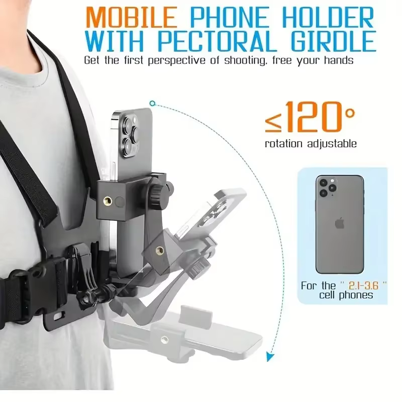 Support de téléphone réglable avec sangle de poitrine, fixation rapide pour appareil photo de sport, support de téléphone portable, accessoire noir, 1 PC