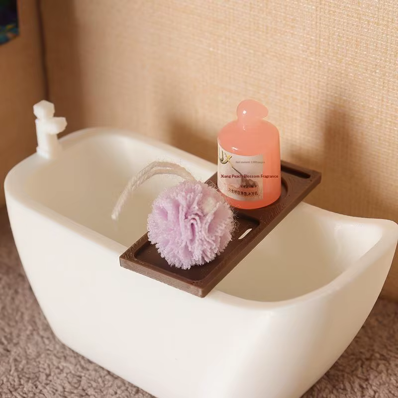 Baignoire de Simulation Miniature pour maison de poupée, avec plateau, modèle de maison de poupée, meubles de salle de bain, décoration, jouets de Simulation, 1/12