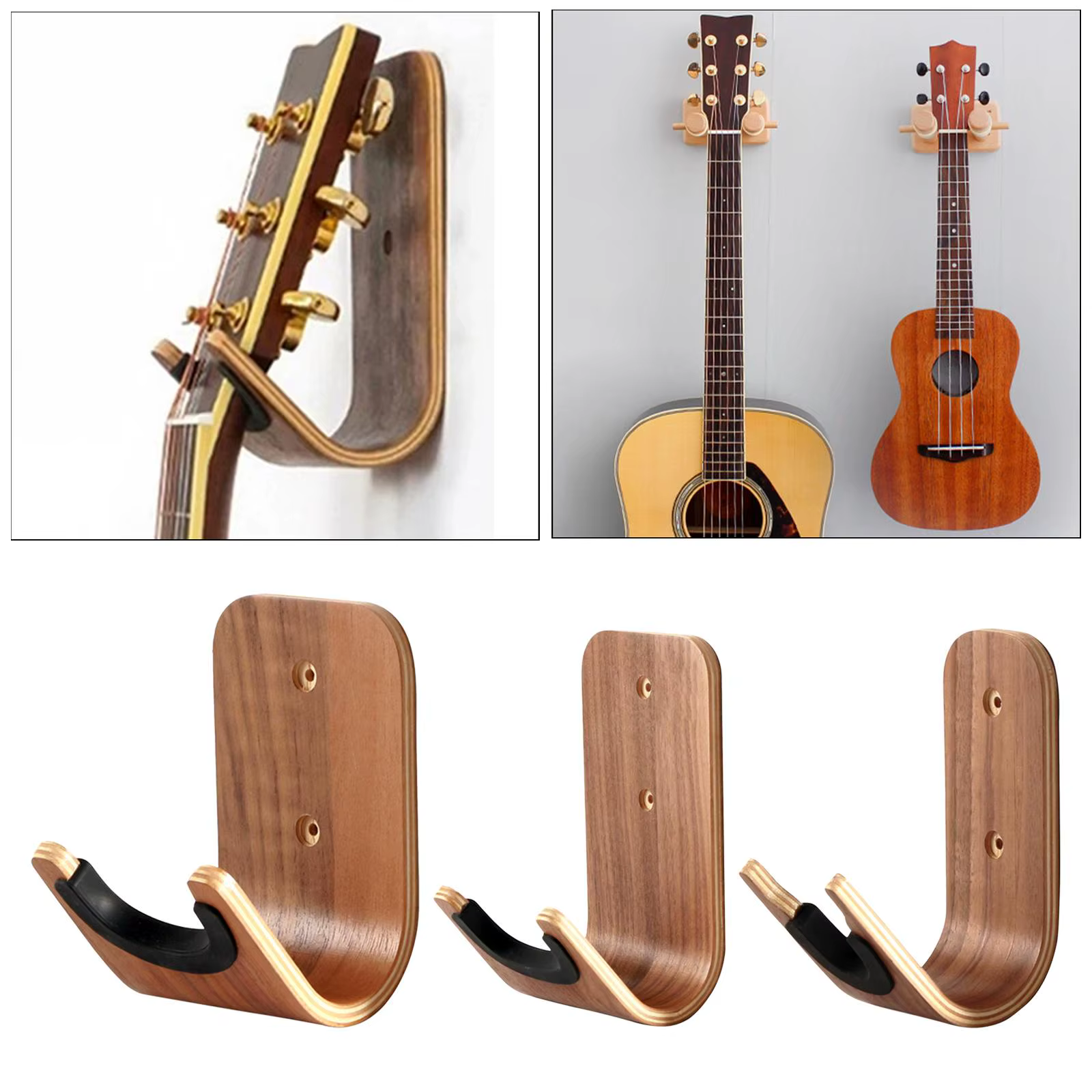Elegant Wooden Wall Hook Organizer for Musical Instruments - Simple Setup, No
