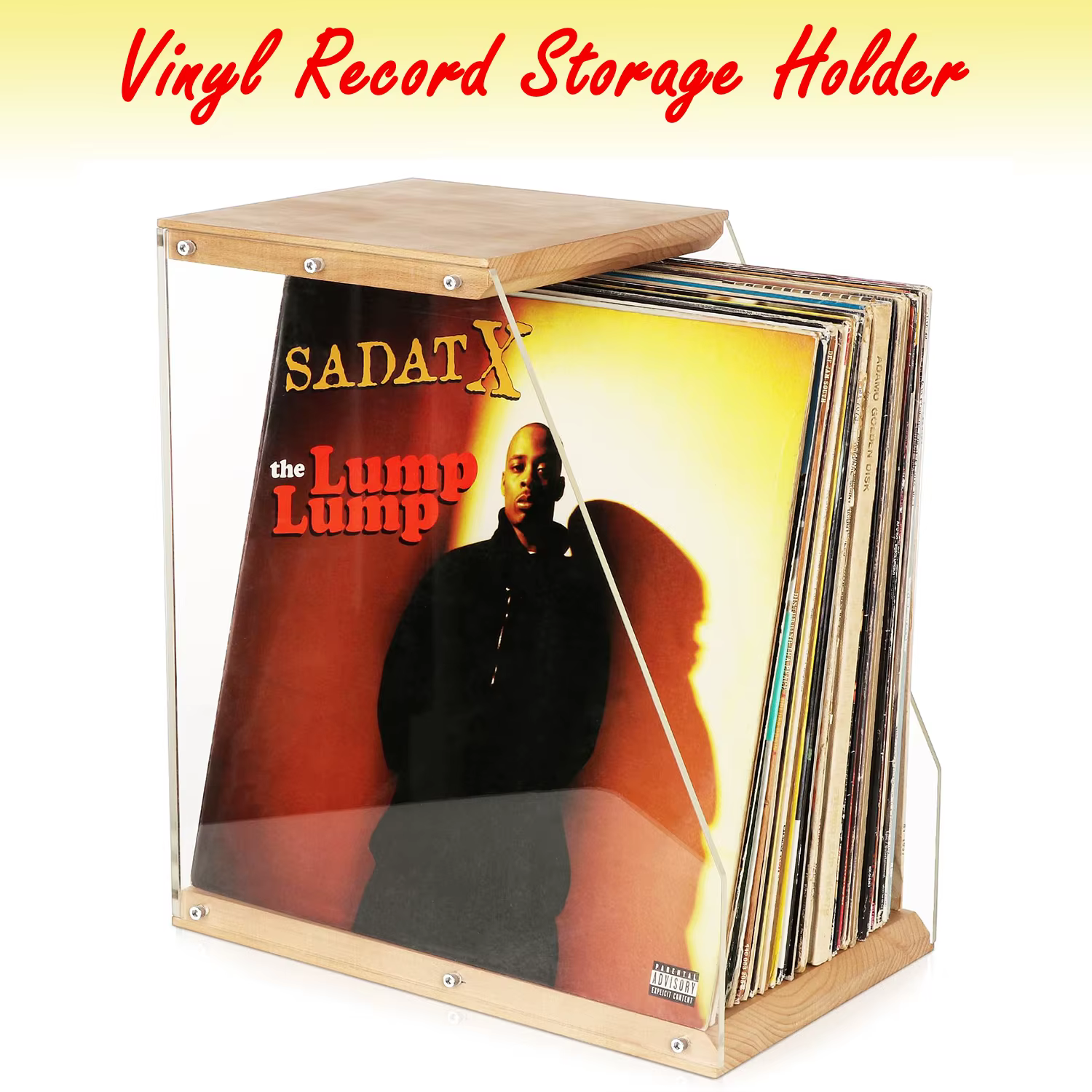 Stockage de disques vinyles, support d'album de disques vinyles, caisse de boîtier, caisse de disques LP en acrylique et en bois de bureau, peut contenir plus de 40 disques