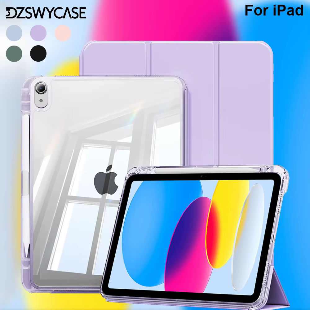 Étui transparent pour iPad 10e génération 10.9 A16, 11e génération Air 11 13 M2 M3 Pro 11 12.9 13 M4 Mini 7 6 9/8/7e génération 10.2 6/5e génération 9.7 avec support pour Apple Pencil