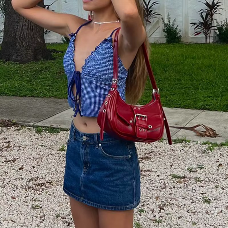 Mini-jupe en jean pour femme, taille basse, coupe trapèze, avec poches, tendance été automne, décontractée, style Y2K vintage