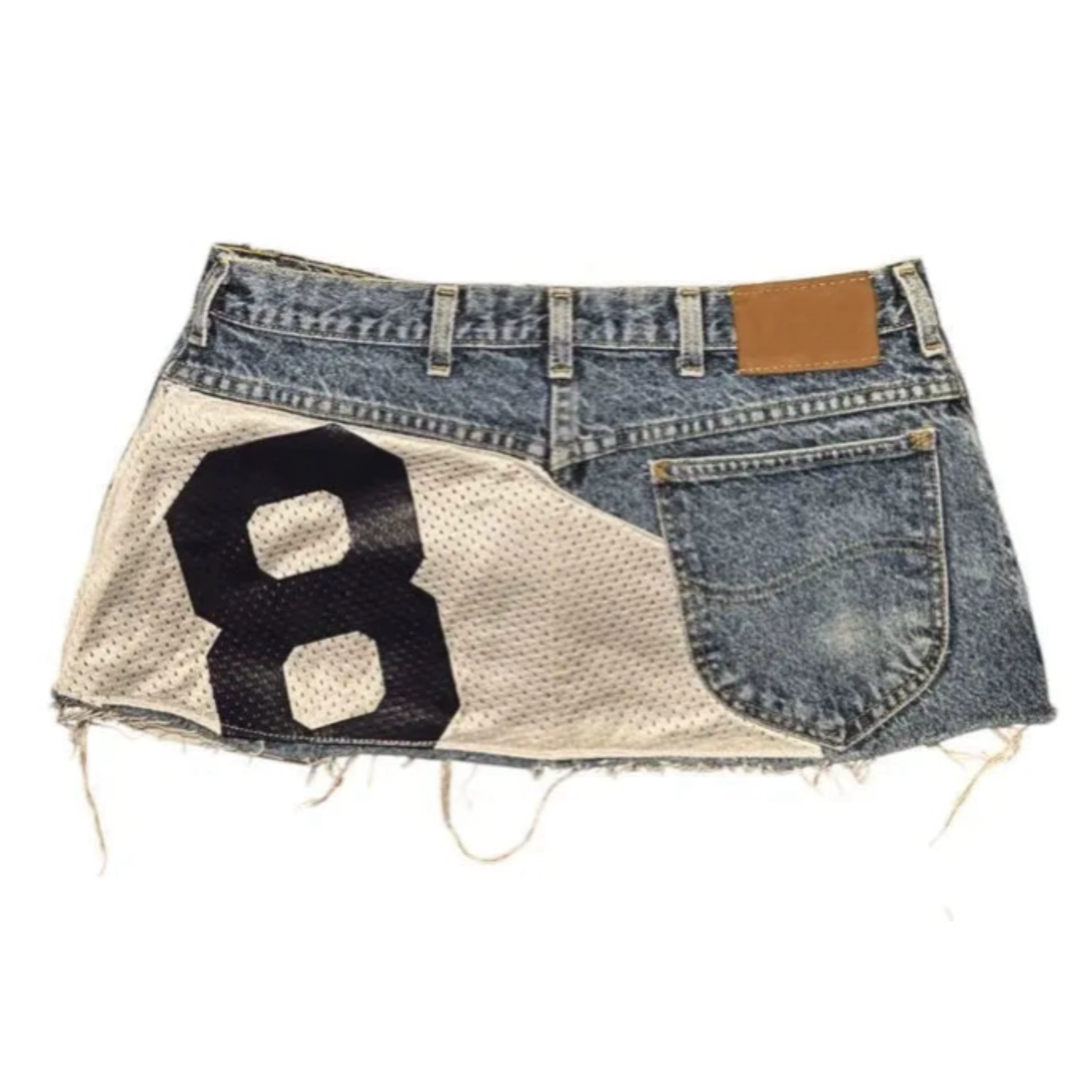 Mini-jupe en jean style jersey '8' avec empiècements, short en jean taille basse pour femme, coupe slim, style streetwear, vêtements pour femme