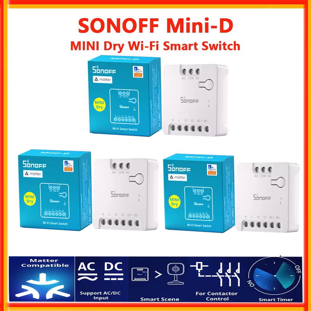 SONOFF MINI-D MINI commutateur intelligent WiFi sec Contact sec AC/DC commutateur pour porte de Garage fonctionne avec Alexa Google Home Homekit