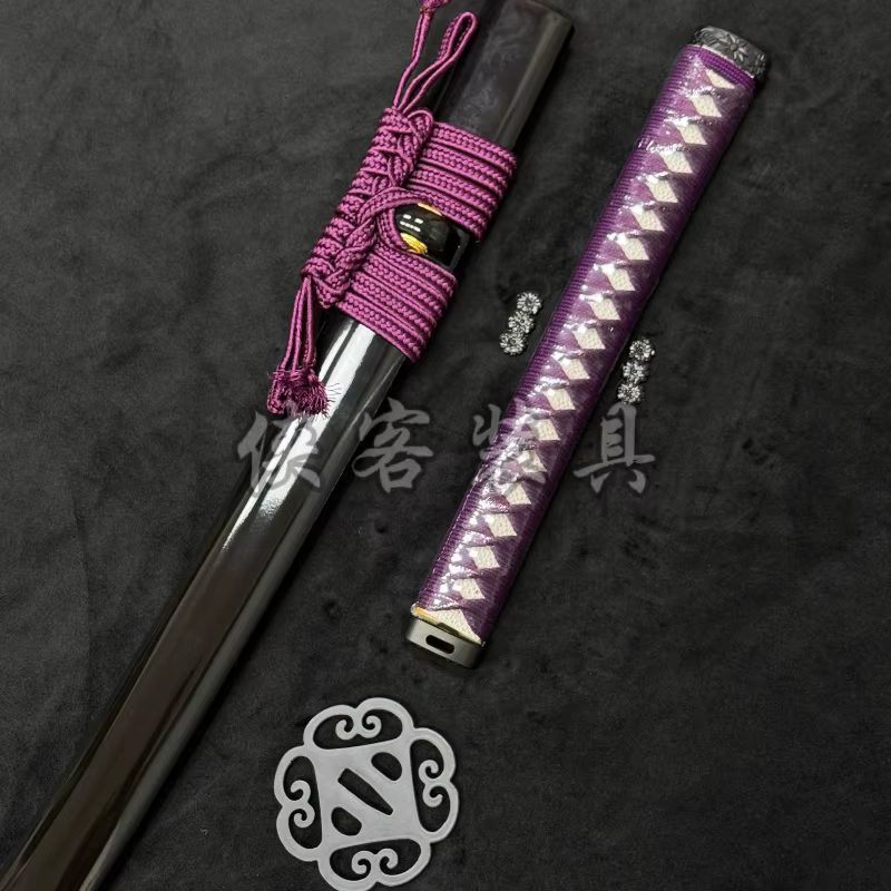 Ensemble complet d'accessoires pour épée Katana, 76cm, laque peinte Saya Claret Sageo + 26cm Tsuka + fer Tsuba cuivre Habaki Seppa