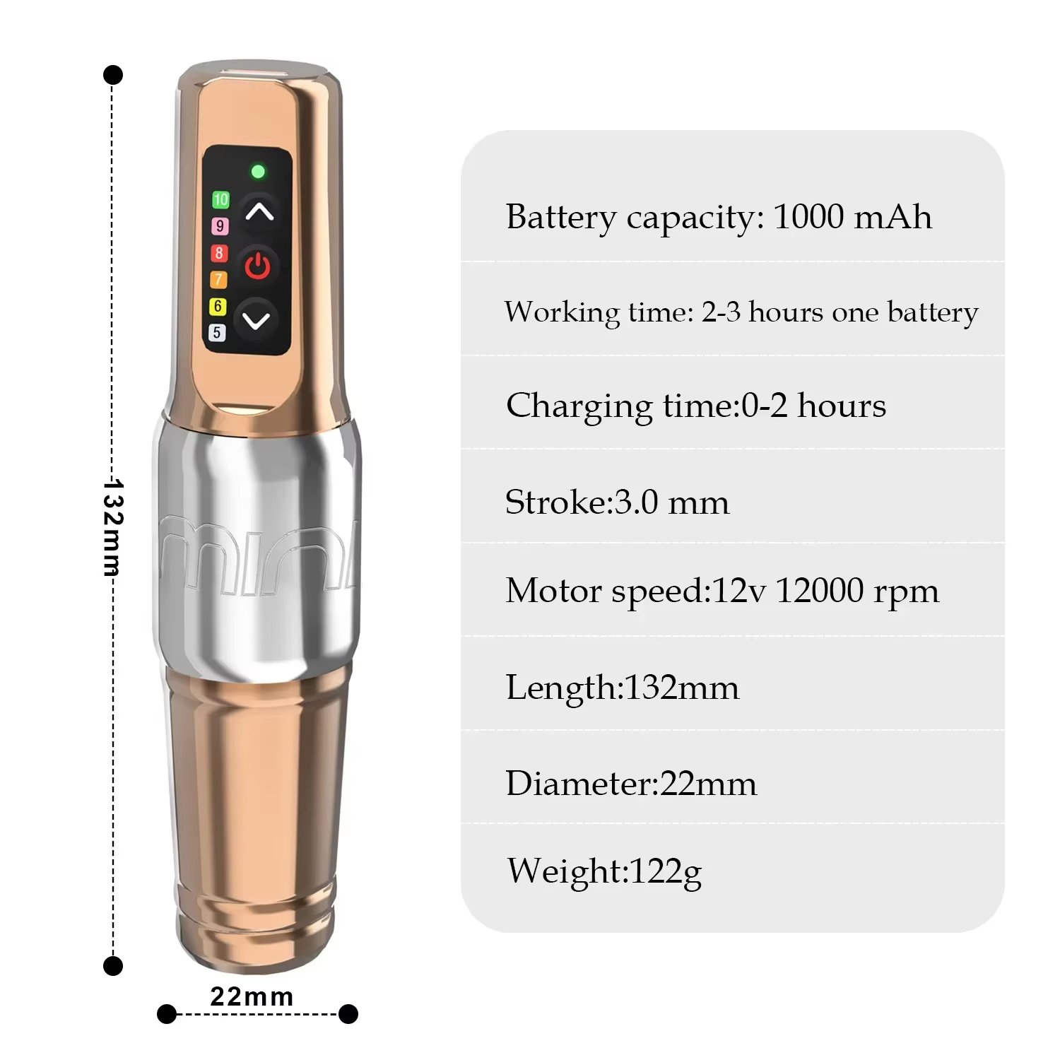 Mini machine à tatouer sans fil, stylo, course de 3,0 mm, avec 2 batteries, moteur sans noyau personnalisé de qualité supérieure, 10000 tr/min, maquillage permanent SMP