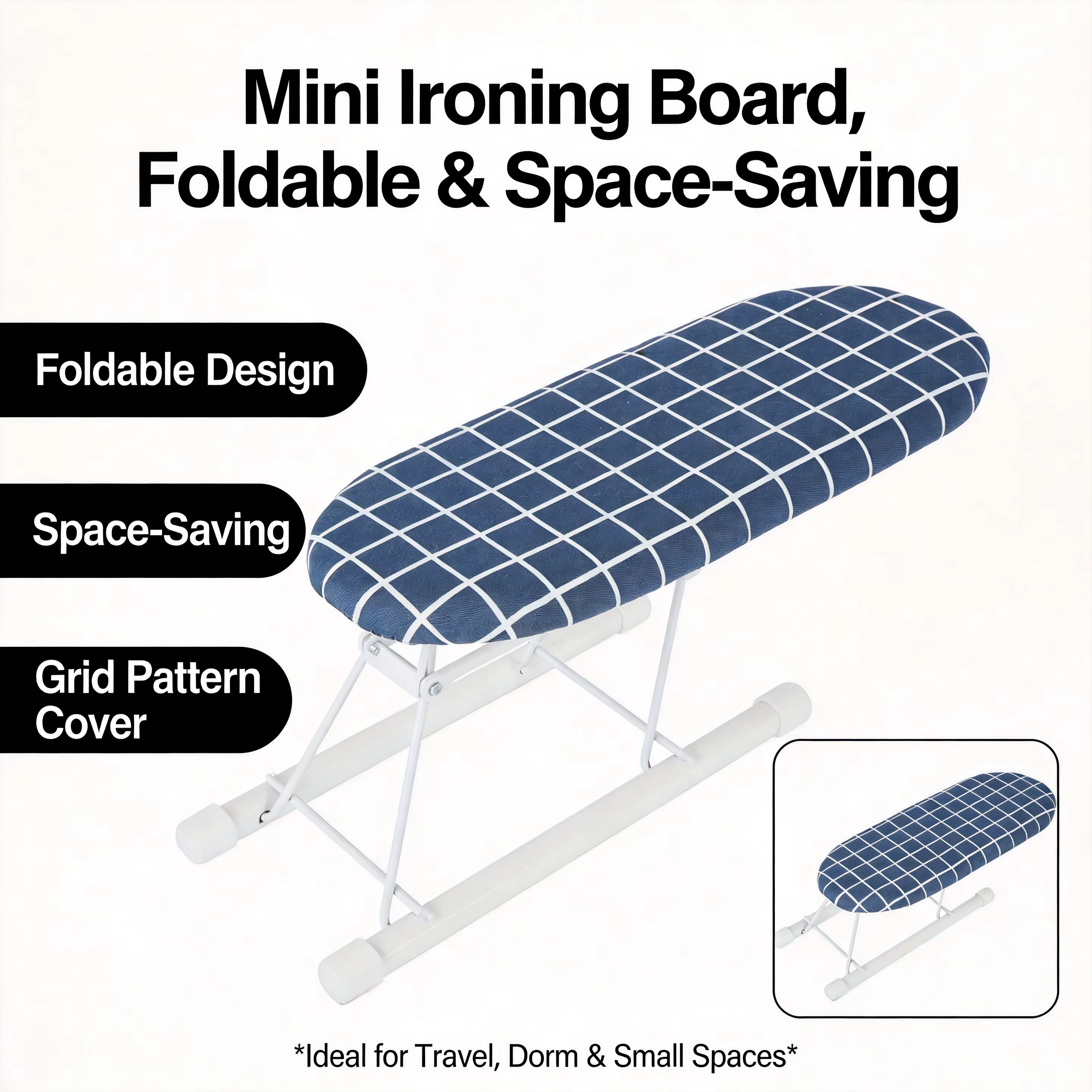 Planche à repasser portable mini de bureau avec pieds pliables antidérapants, tapis résistant à la chaleur pour la couture, le quilting et les travaux manuels