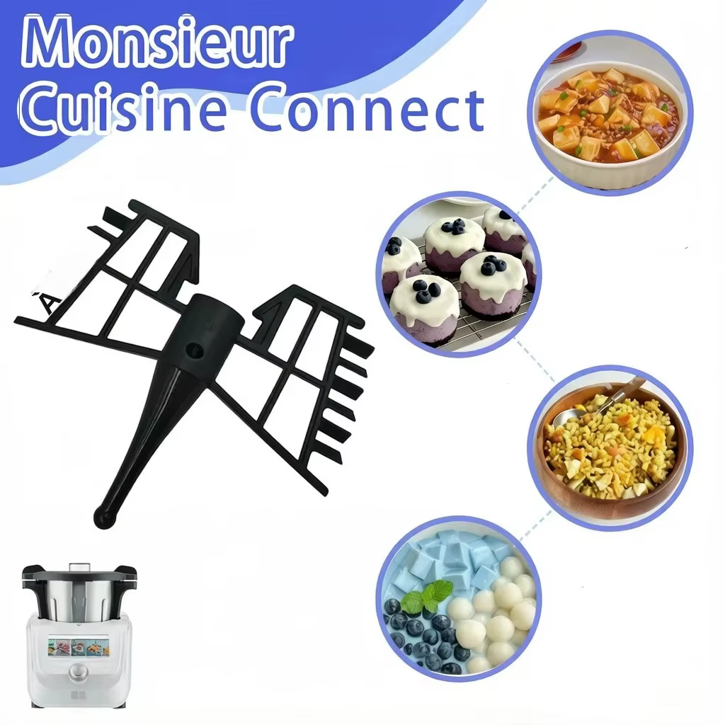 Accessoires de cuisine adaptés à la machine à cuisiner Monsieur Cuisine Connect : batteur mélangeur, support de mélange.