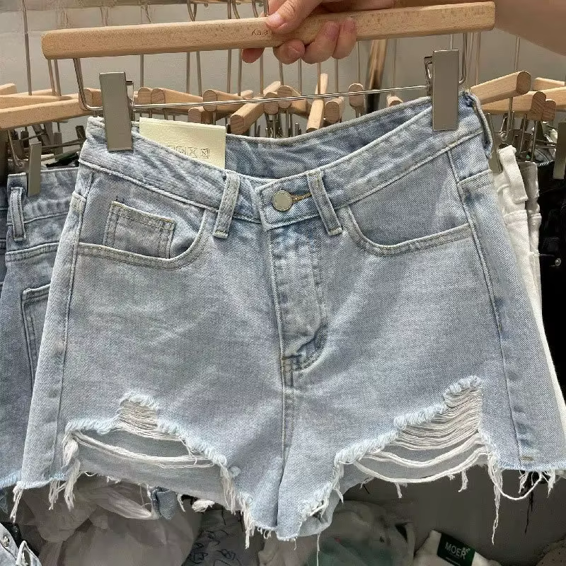 Jean Shorts 2025 nouveaux bas mode Shorts décontracté és femmes taille haute trou ample jambe large Shorts été pantalons Cortos De Mujer