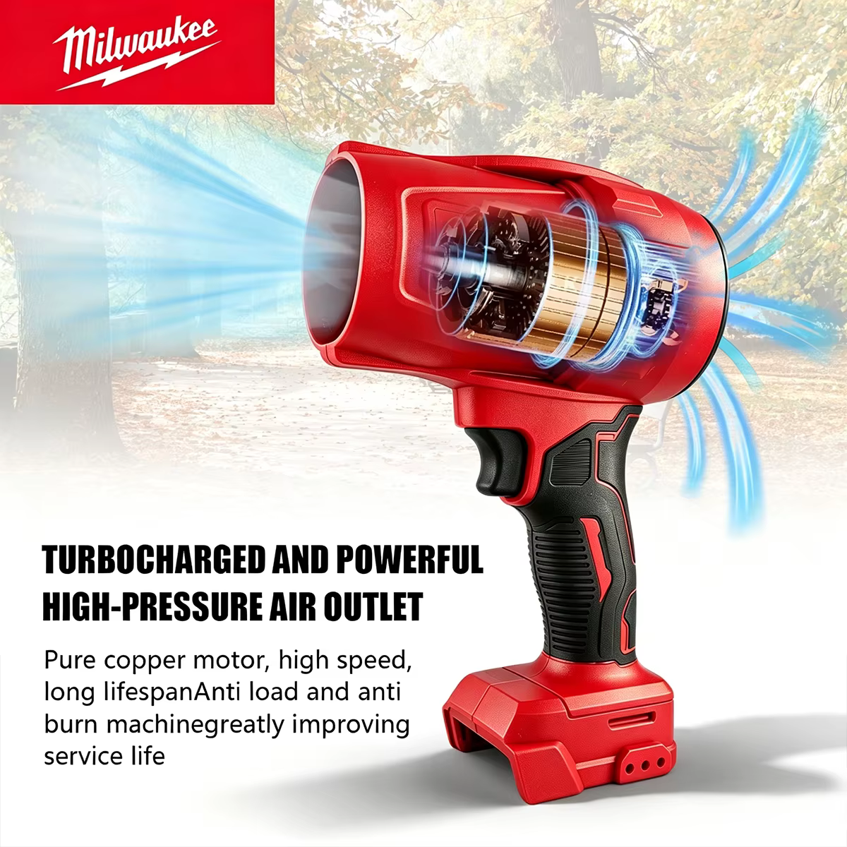 Souffleur sans fil Milwaukee 700W 30000RPM avec moteur sans balais, souffleur de feuilles pour le déneigement et le nettoyage de la poussière, outil à vitesse variable (outil seul)