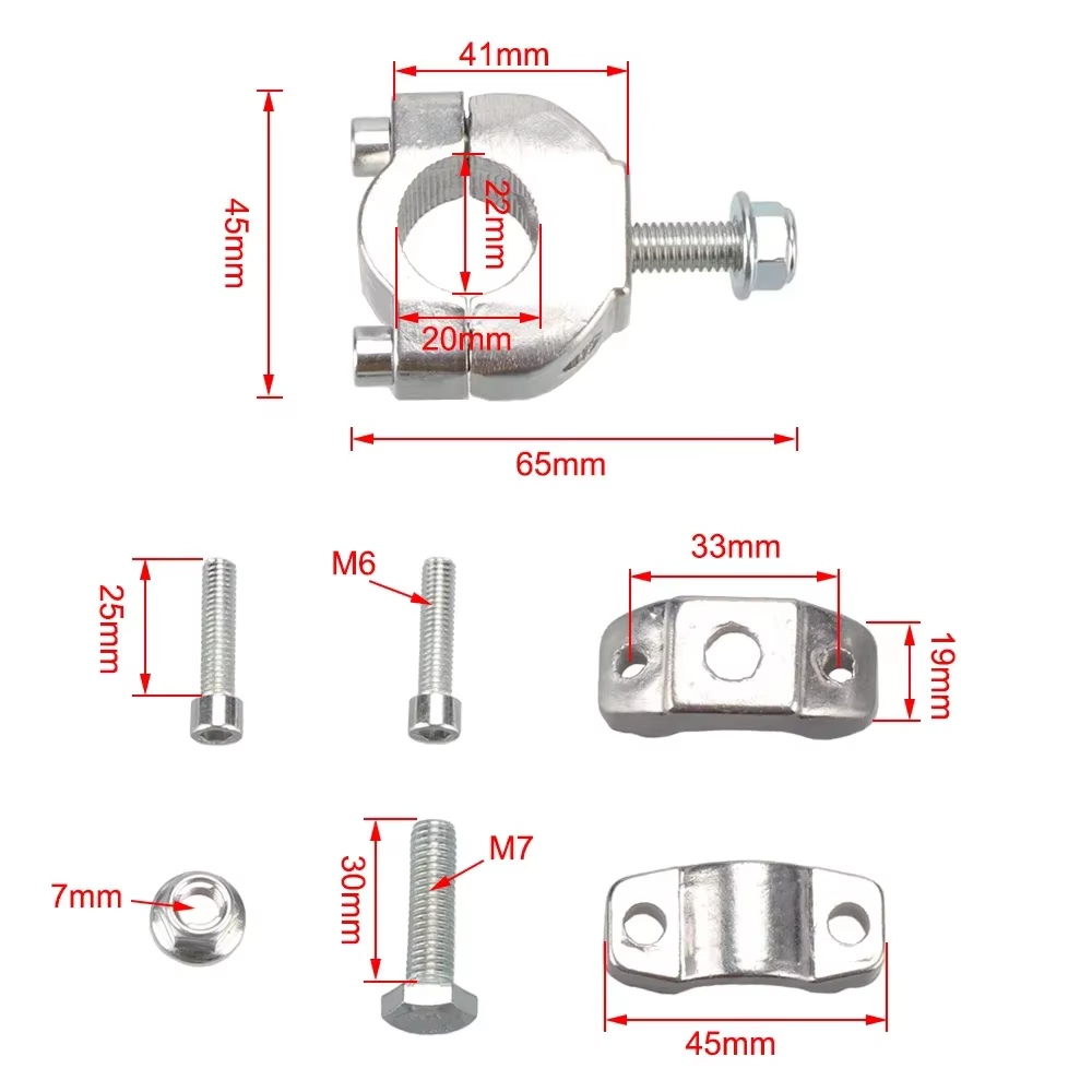 Mini-poignée de guidon de moto réglable de 7/8 pouces (22 mm) avec collier de fixation pour mini-motos tout-terrain 2 temps 47cc 49cc