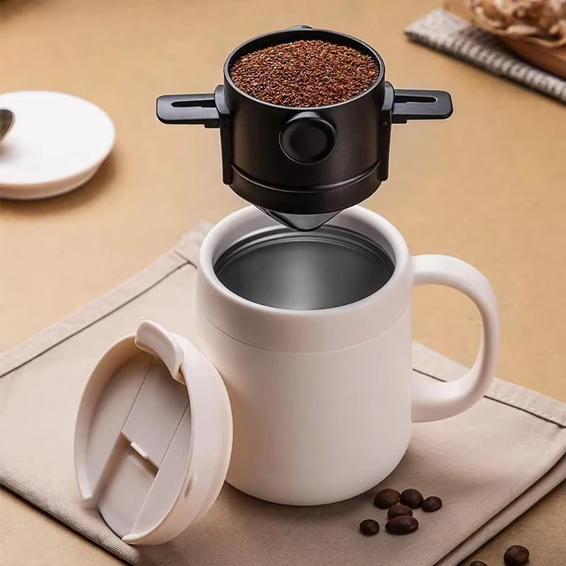 Filtre à café pliable pour bureau, maison, voyage, cafetière goutte à goutte Portable, en acier inoxydable, réutilisable, verser sur le goutteur de café