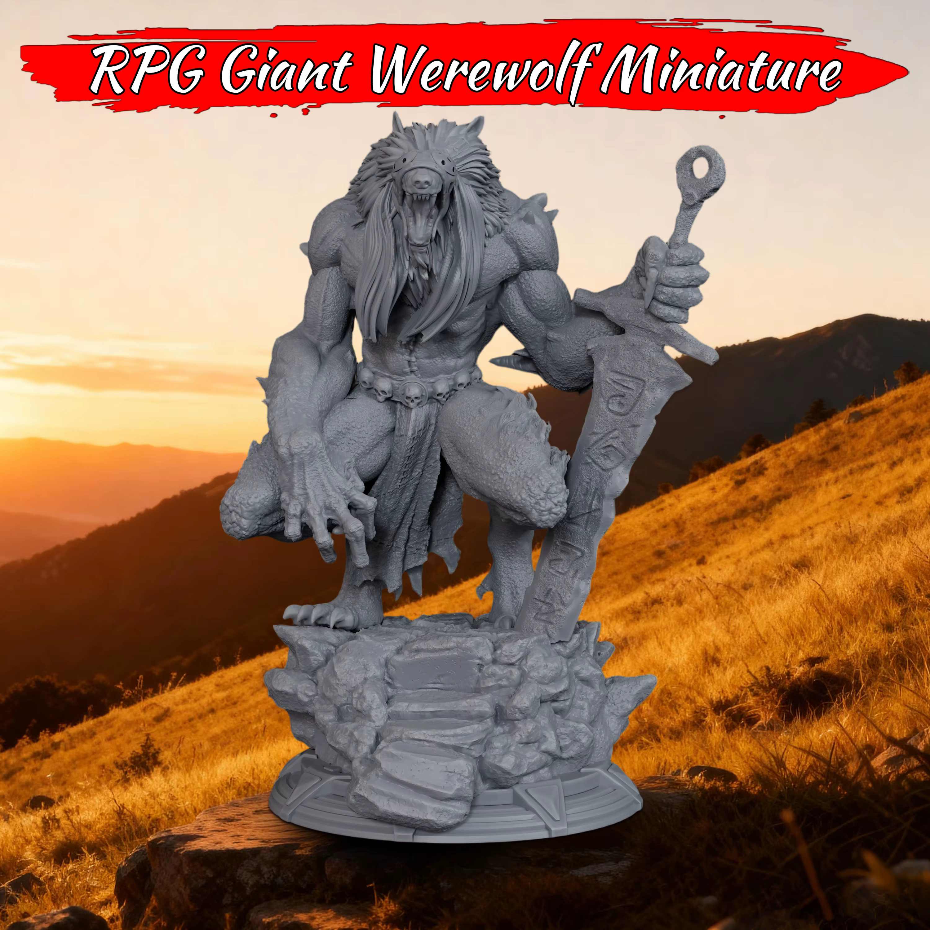Miniature de loup-garou géant pour RPG - Modèle de fantasy sombre pour jeux de rôle sur table, aventure immersive dans les régions sauvages, idéal pour la collection