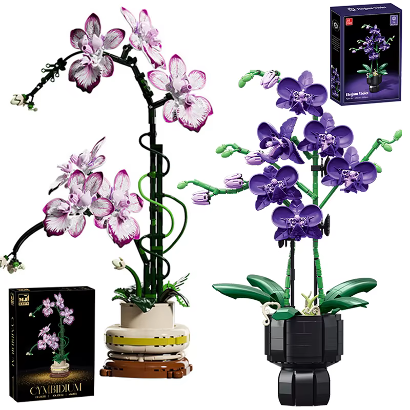 Blocs de construction de plantes en pot, orchidée créative, Cymbidium, fleurs éternelles, Simulation Phalaenopsis, briques à monter soi-même, jouets, cadeau de saint-valentin