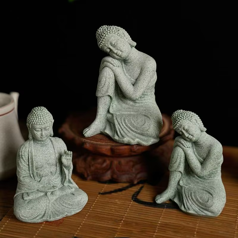 Mini Figurine bouddhiste, décor de bureau, maison Zen, grès vert, ornement thaïlandais, Statue de jardin de bouddha, décor d'aquarium