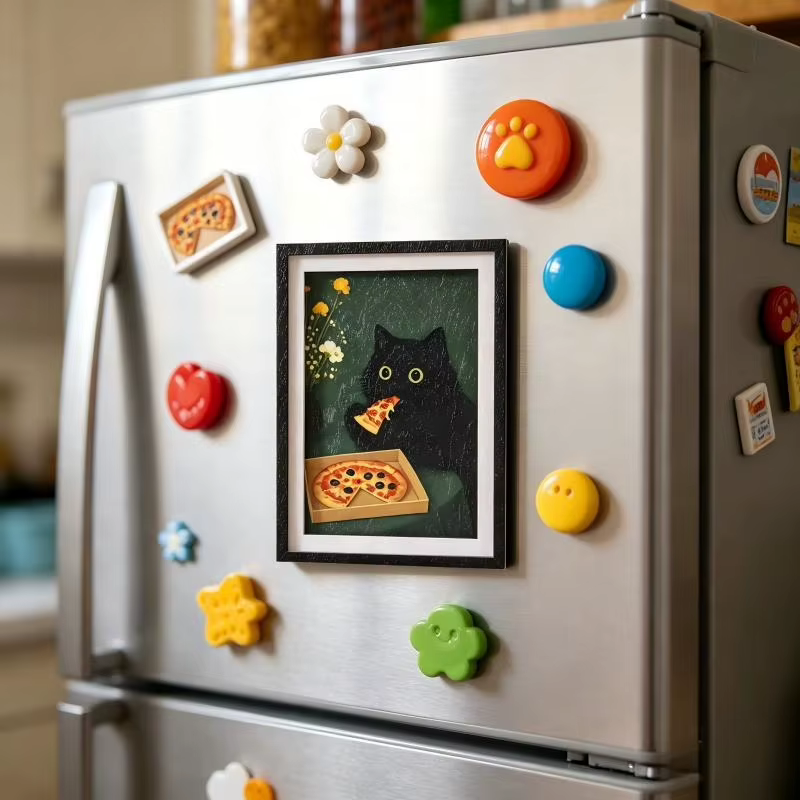 Mini aimant photo avec chat noir, décoration légère pour la maison, idéal pour le réfrigérateur ou les surfaces métalliques, parfait pour l'inspiration quotidienne