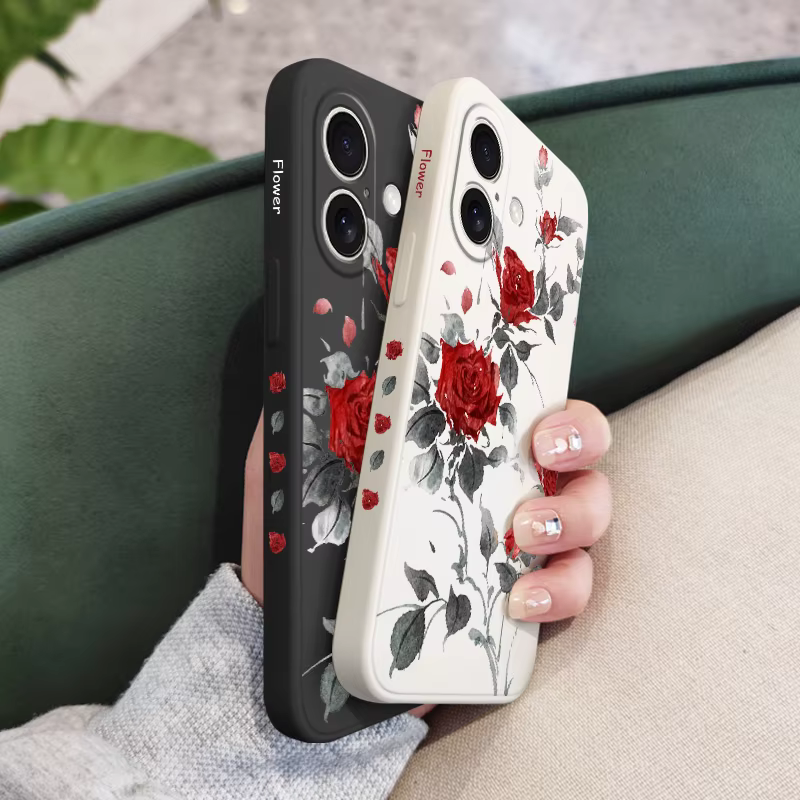Coque de téléphone Rose gracieuse, étui en Silicone pour iPhone 17 17 Air 16 15 14 13 12 11 X XR XS Plus Pro Max Mini