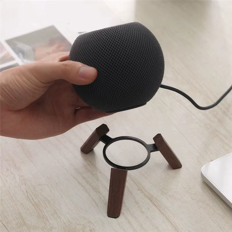 Support en bois véritable YOC pour HomePod Mini, support en bois avec cadre métallique, trépied pour enceinte HomePod Mini.
