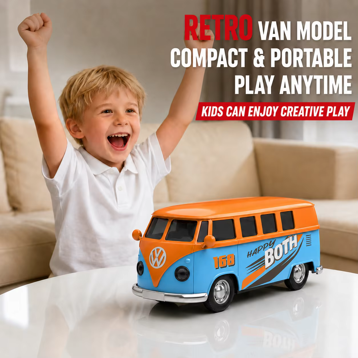 Modèle de bus en alliage MQUDUO 1:36 orange et bleu, réplique de mini-fourgonnette à rétrofriction avec porte latérale ouvrable pour collection et décoration
