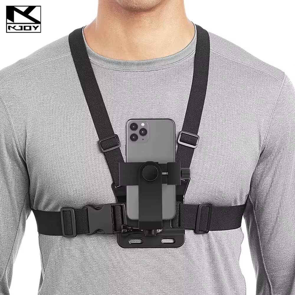 Support de téléphone réglable noir avec sangle de poitrine, accessoire de fixation pour téléphone portable pour les sports de plein air