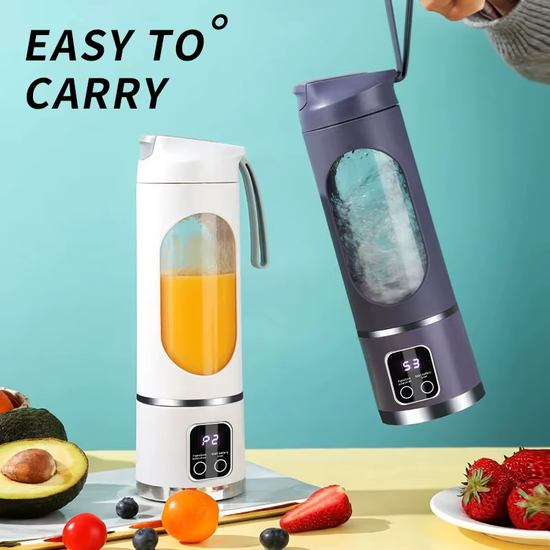 Mini-presse-agrumes électrique 2025 avec moteur puissant, grande capacité 450 ml, affichage numérique, glace pilée, tasse à jus rechargeable pour la maison