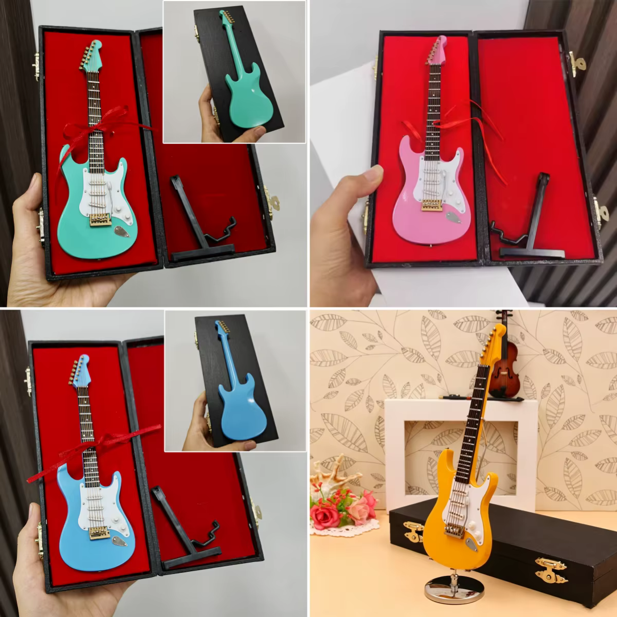 Mini guitare électrique en bois, modèle miniature, instrument de musique, décoration, cadeau pour chambre à coucher, salon 10/18