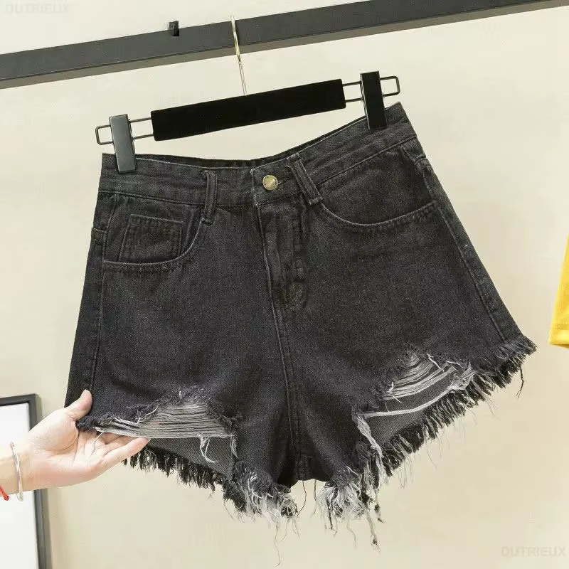 Jean Shorts 2025 nouveaux bas mode Shorts décontracté és femmes taille haute trou ample jambe large Shorts été pantalons Cortos De Mujer