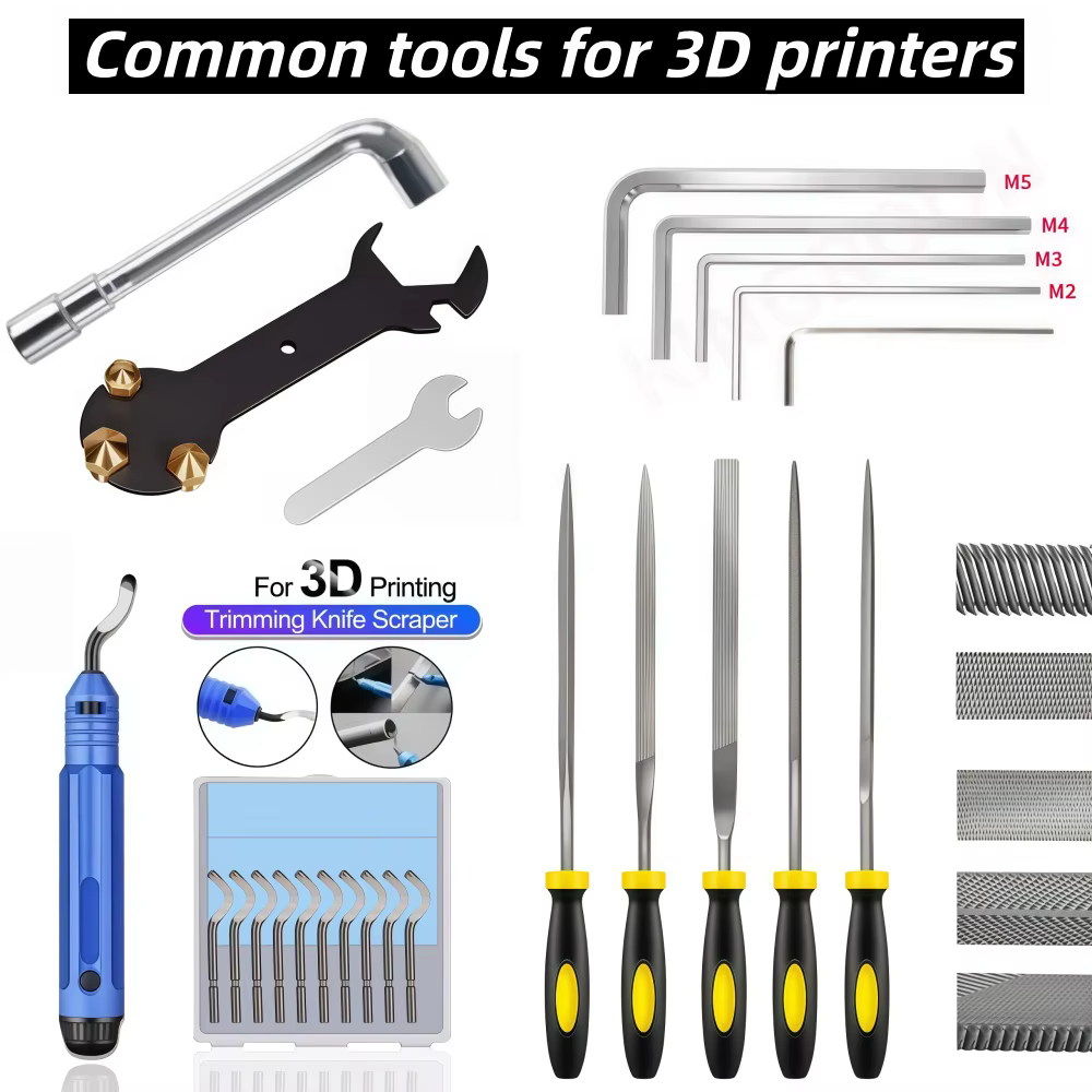 Kit d'outils pour imprimante 3D, accessoires pour imprimante 3D comprenant des clés de différentes tailles, un lime et un couteau de découpe pour toutes les imprimantes FDM/SLA