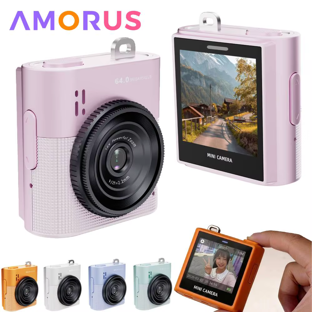 Mini caméra à poignée 64MP, caméra d'action pour étudiants, zoom numérique 16x, caméra numérique, écran IPS 1,4 pouces, enregistreur vidéo portable, caméscope