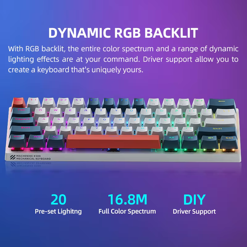 K500-B61 Machenike Mini clavier mécanique 60% facteur de forme 61 touches clavier de jeu filaire clé complète échangeable à chaud rvb rétro-éclairé